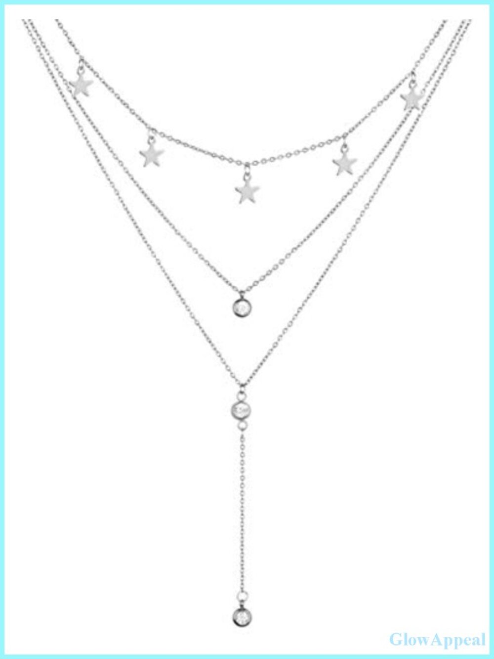 Stainless Steel Layered Star Crystal Necklace Set 3 Chain Y Necklace
